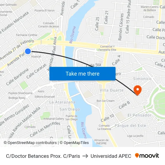 C/Doctor Betances Prox. C/Paris to Universidad APEC map