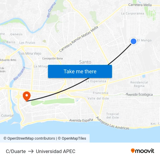 C/Duarte to Universidad APEC map