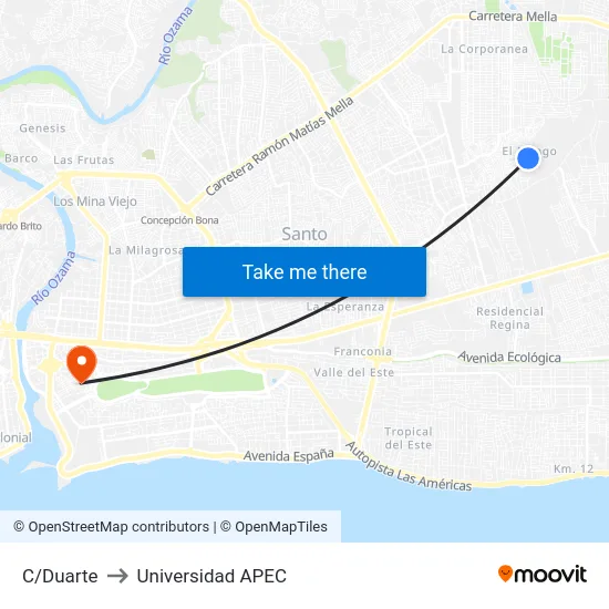 C/Duarte to Universidad APEC map