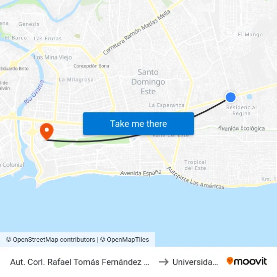 Aut. Corl. Rafael Tomás Fernández Domínguez (Ole) to Universidad APEC map