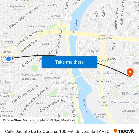 Calle Jacinto De La Concha, 100 to Universidad APEC map