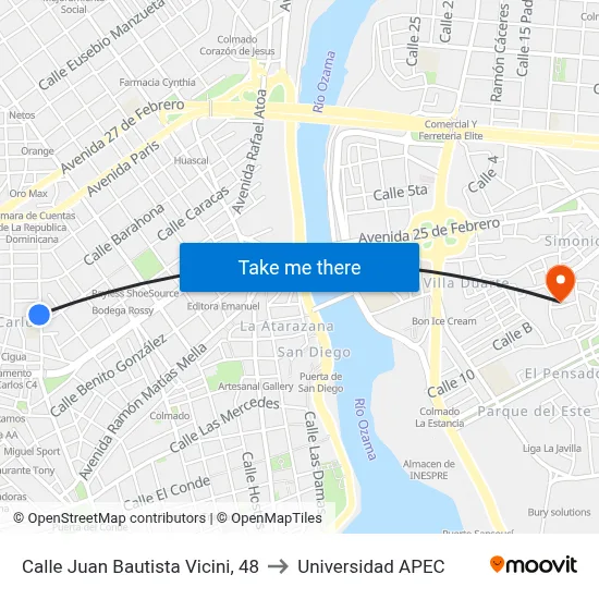 Calle Juan Bautista Vicini, 48 to Universidad APEC map