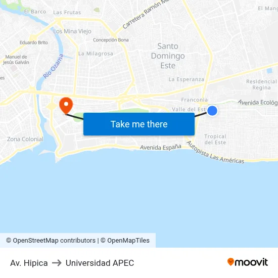 Av. Hipica to Universidad APEC map