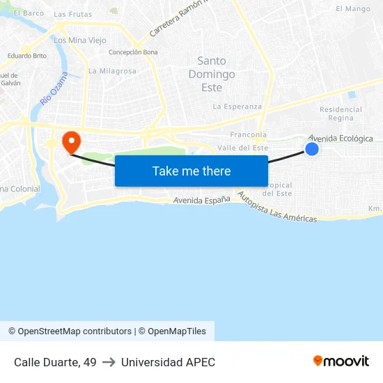 Calle Duarte, 49 to Universidad APEC map