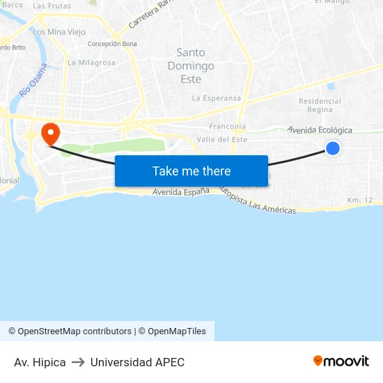 Av. Hipica to Universidad APEC map