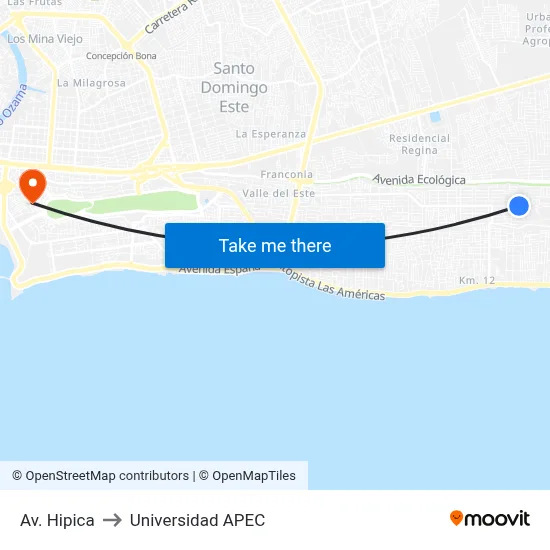 Av. Hipica to Universidad APEC map