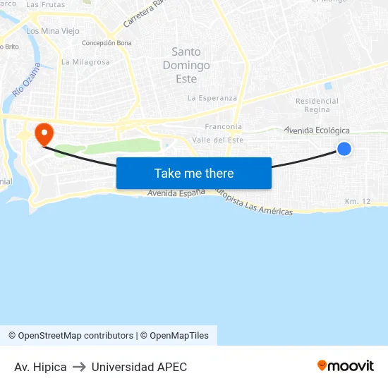 Av. Hipica to Universidad APEC map