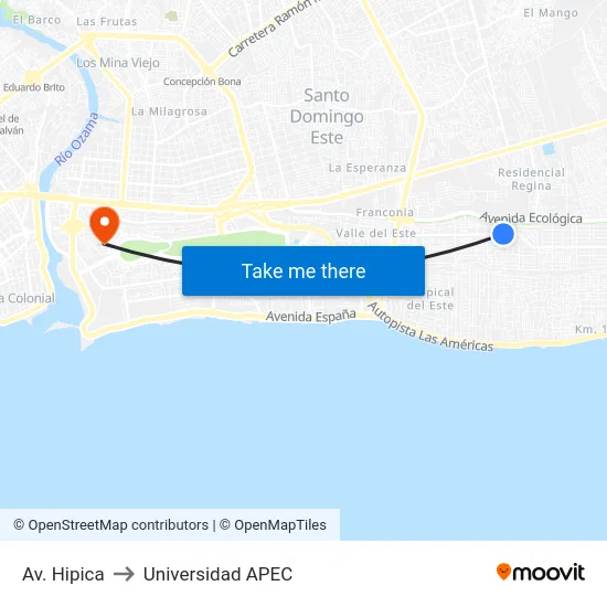 Av. Hipica to Universidad APEC map