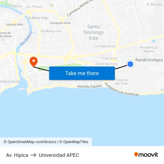 Av. Hipica to Universidad APEC map