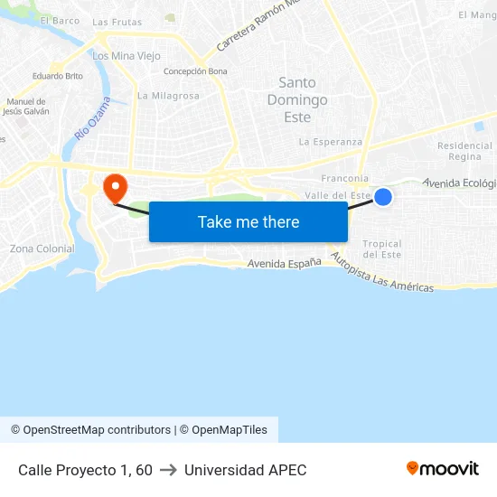 Calle Proyecto 1, 60 to Universidad APEC map