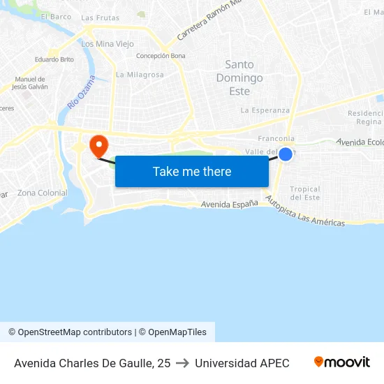 Avenida Charles De Gaulle, 25 to Universidad APEC map