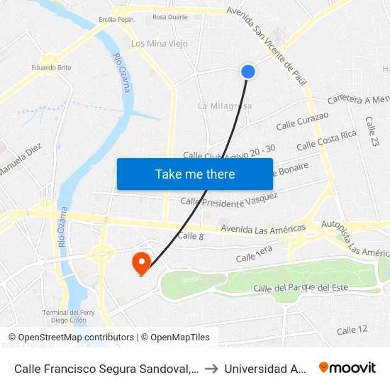 Calle Francisco Segura Sandoval, 143 to Universidad APEC map