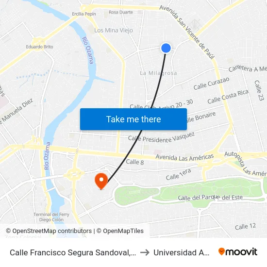Calle Francisco Segura Sandoval, 74a to Universidad APEC map