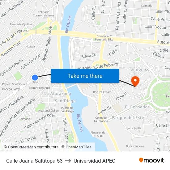 Calle Juana Saltitopa 53 to Universidad APEC map