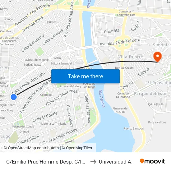 C/Emilio Prud'Homme Desp. C/Imbert to Universidad APEC map