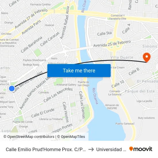 Calle Emilio Prud'Homme Prox. C/Padre Miguel to Universidad APEC map