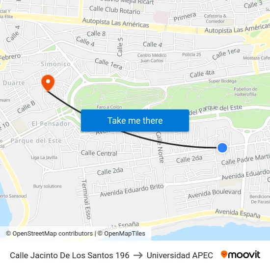 Calle Jacinto De Los Santos 196 to Universidad APEC map