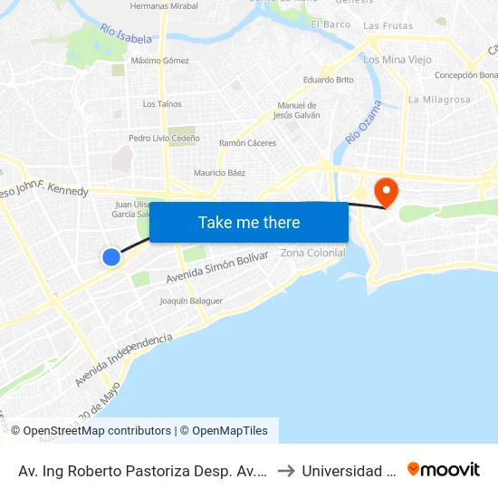 Av. Ing Roberto Pastoriza Desp. Av. Tiradentes to Universidad APEC map