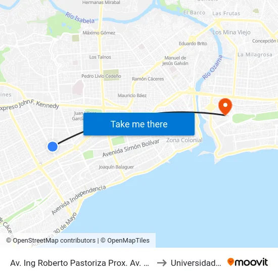 Av. Ing Roberto Pastoriza Prox. Av. Lope De Vega to Universidad APEC map