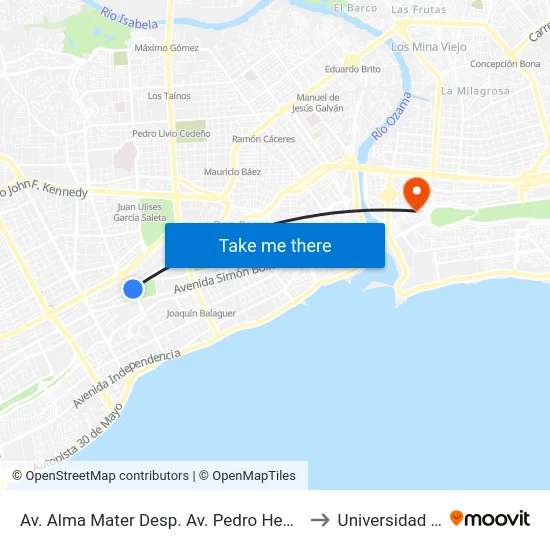 Av. Alma Mater Desp. Av. Pedro Henriquez Ureña to Universidad APEC map