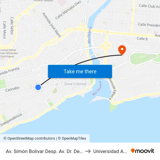 Av. Simón Bolivar Desp. Av. Dr. Delgado to Universidad APEC map