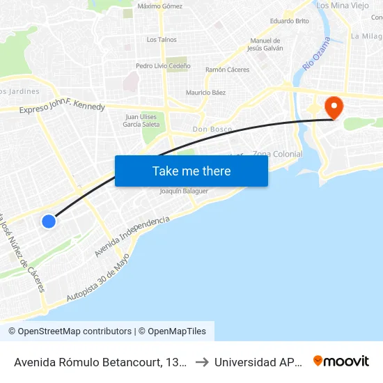 Avenida Rómulo Betancourt, 1374 to Universidad APEC map