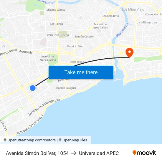 Avenida Simón Bolívar, 1054 to Universidad APEC map