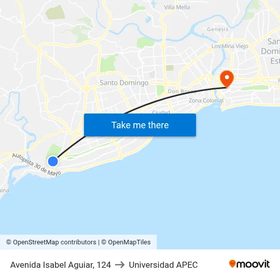 Avenida Isabel Aguiar, 124 to Universidad APEC map