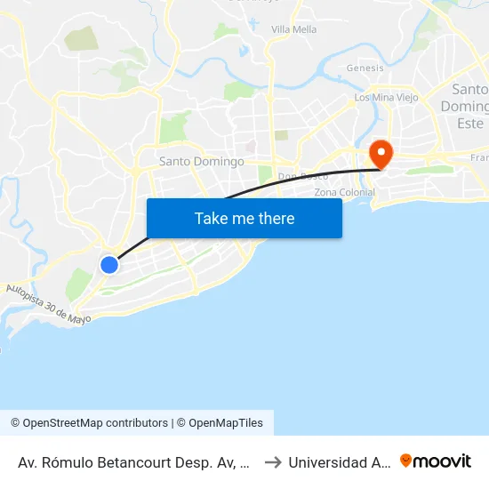 Av. Rómulo Betancourt Desp. Av, Luperón to Universidad APEC map