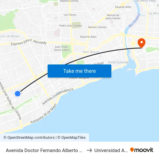 Avenida Doctor Fernando Alberto Defilló, 4 to Universidad APEC map