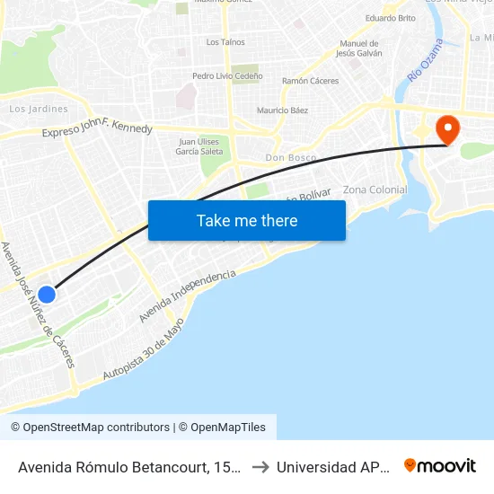 Avenida Rómulo Betancourt, 1516 to Universidad APEC map