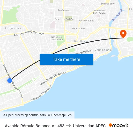 Avenida Rómulo Betancourt, 483 to Universidad APEC map