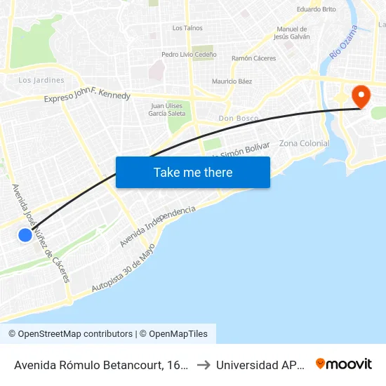 Avenida Rómulo Betancourt, 1608 to Universidad APEC map