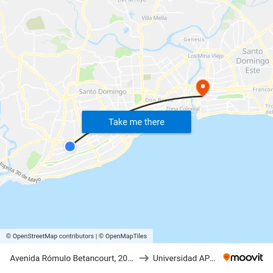 Avenida Rómulo Betancourt, 2068 to Universidad APEC map