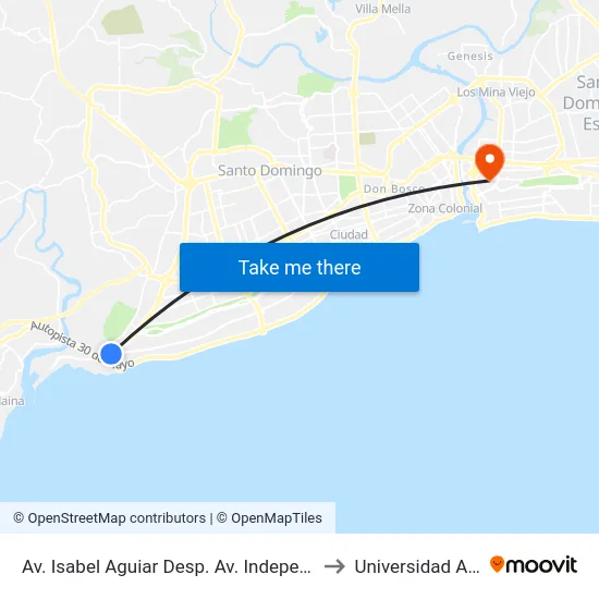 Av. Isabel Aguiar Desp. Av. Independencia to Universidad APEC map