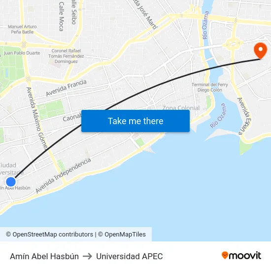 Amín Abel Hasbún to Universidad APEC map