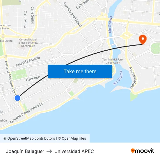 Joaquín Balaguer to Universidad APEC map