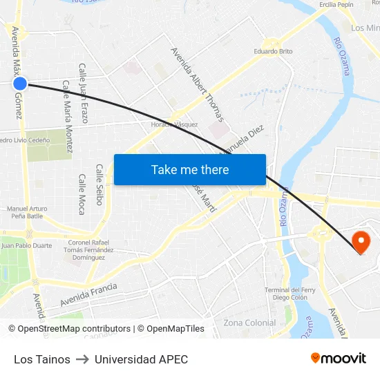 Los Tainos to Universidad APEC map