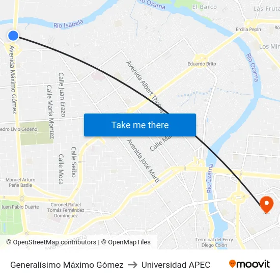 Generalísimo Máximo Gómez to Universidad APEC map