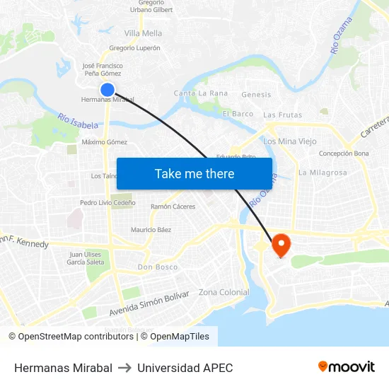 Hermanas Mirabal to Universidad APEC map