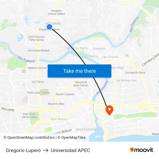 Gregorio Luperó to Universidad APEC map