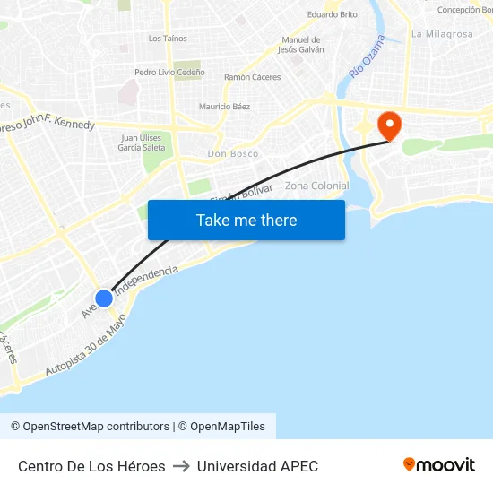 Centro De Los Héroes to Universidad APEC map