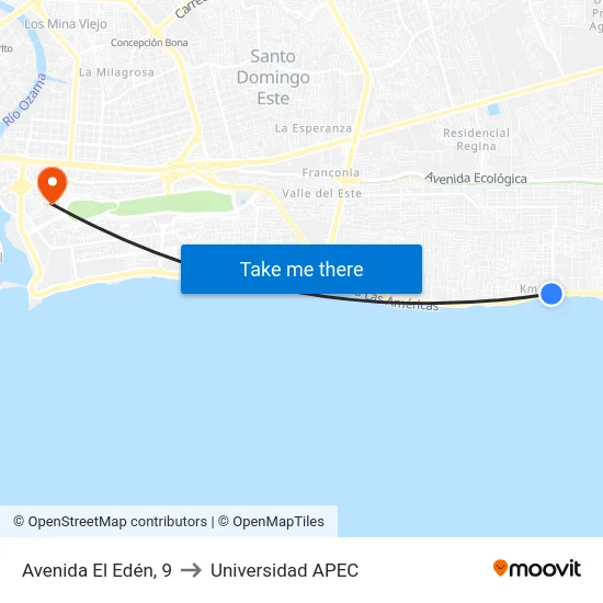 Avenida El Edén, 9 to Universidad APEC map