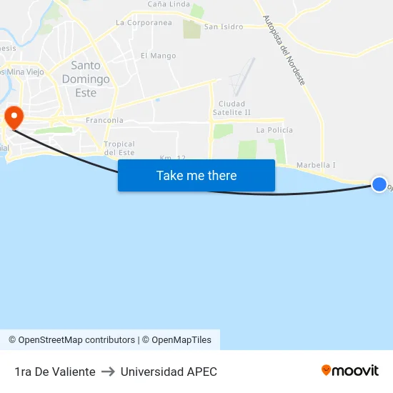 1ra De Valiente to Universidad APEC map