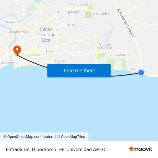 Entrada Del Hipodromo to Universidad APEC map
