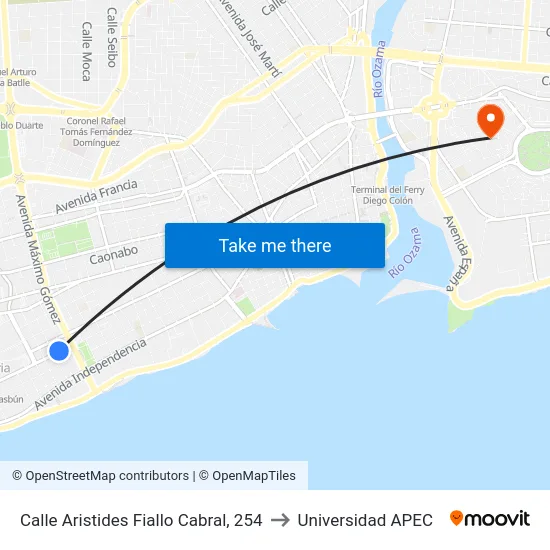 Calle Aristides Fiallo Cabral, 254 to Universidad APEC map