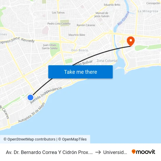 Av. Dr. Bernardo Correa Y Cidrón Prox. C/Heroes De Luperon to Universidad APEC map
