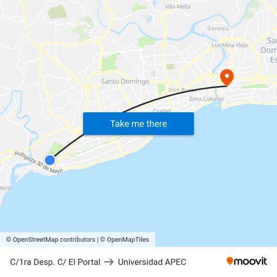 C/1ra Desp. C/ El Portal to Universidad APEC map