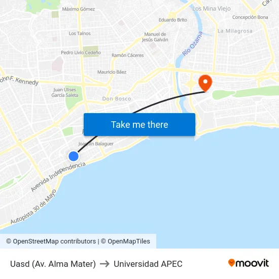Uasd (Av. Alma Mater) to Universidad APEC map