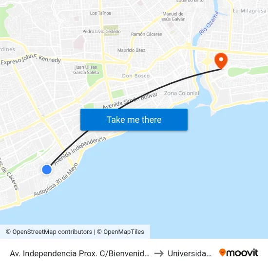 Av. Independencia Prox. C/Bienvenido Hernan Suarez to Universidad APEC map
